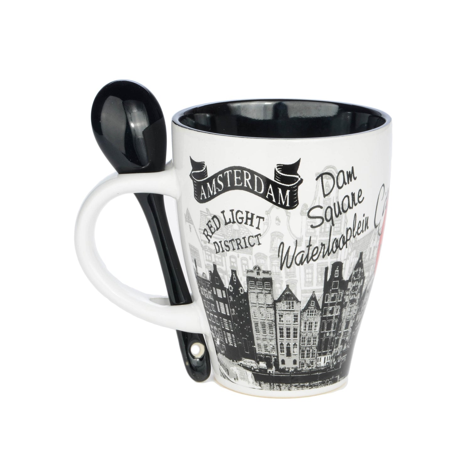 Mug with spoon - Black and white - Amsterdam