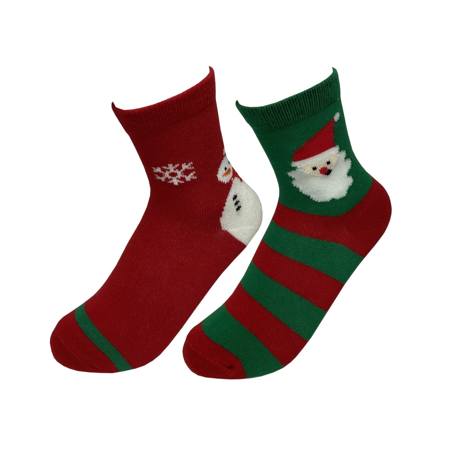 Christmas Socks - Kids Size 30-35 - Set of 2 pair Santa Snowmen