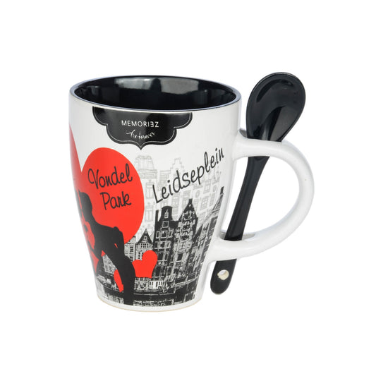 Mug with spoon - Black and white - Amsterdam
