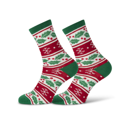 Bob Christmas Socks - Women Size 36-42 - Red Holly leaf